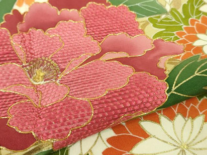 平和屋本店■極上　創業460年・千總　振袖　駒刺繍　吉祥花文　蜂蜜色地　暈し染め　金彩　三越扱い　逸品　DZAA8669kh5