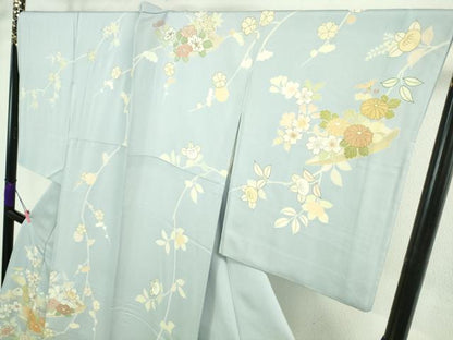 平和屋本店■極上　創業460年・千總　訪問着　ロング丈　駒刺繍　花舟　フロスティーブルー色地　金彩　逸品　DZAA8670kh5