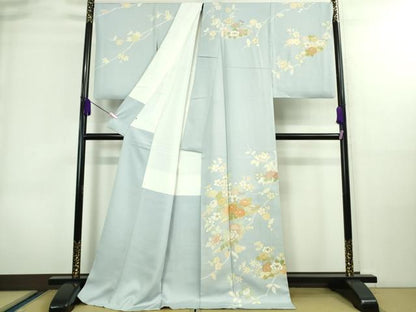 平和屋本店■極上　創業460年・千總　訪問着　ロング丈　駒刺繍　花舟　フロスティーブルー色地　金彩　逸品　DZAA8670kh5