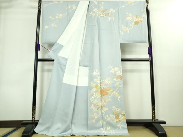 平和屋本店■極上　創業460年・千總　訪問着　ロング丈　駒刺繍　花舟　フロスティーブルー色地　金彩　逸品　DZAA8670kh5