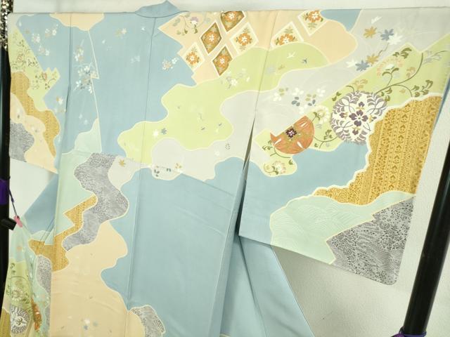 平和屋本店■極上　創業460年・千總　訪問着　駒刺繍　道長花唐草文　勿忘草色地　金彩　逸品　DZAA8671kh5
