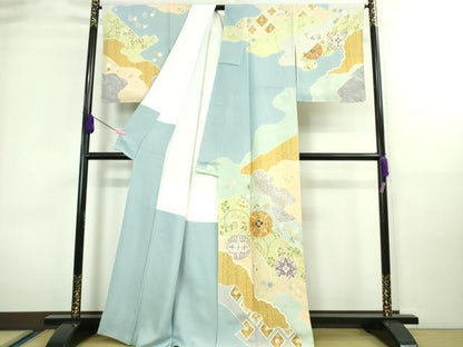 平和屋本店■極上　創業460年・千總　訪問着　駒刺繍　道長花唐草文　勿忘草色地　金彩　逸品　DZAA8671kh5