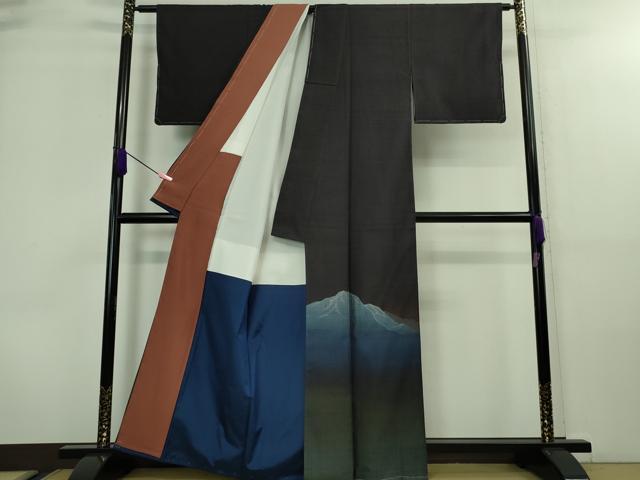 平和屋本店■極上　伝統工芸士　曽根武勇　色留訪問着　お召地　遠山文　紫黒色地　銀糸　逸品　未使用　DZAA8674kh5