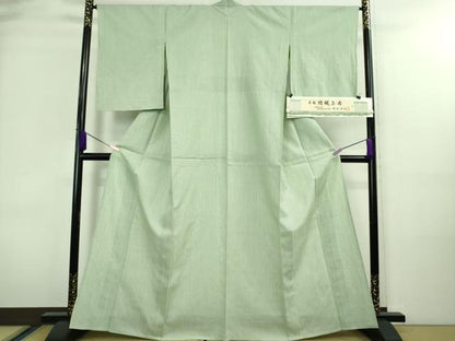 平和屋本店■希少　夏物　本場結城上布　本場結城紬技術保持者　野村半平　夏結城　色無地　青磁鼠色　証紙付き　逸品　DZAA8675kh5