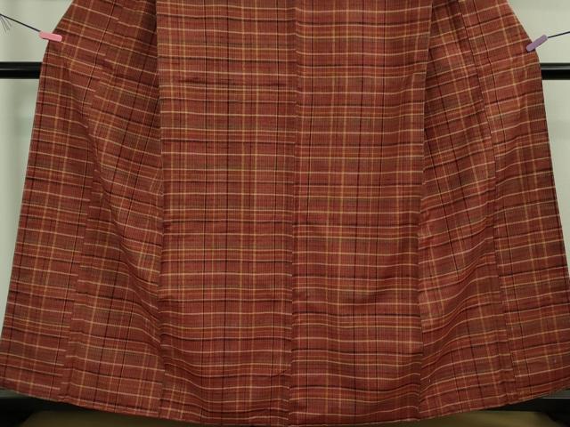 平和屋本店■極上　郡上紬　草木染　格子　反端付き　逸品　未使用　DZAA8676kh5