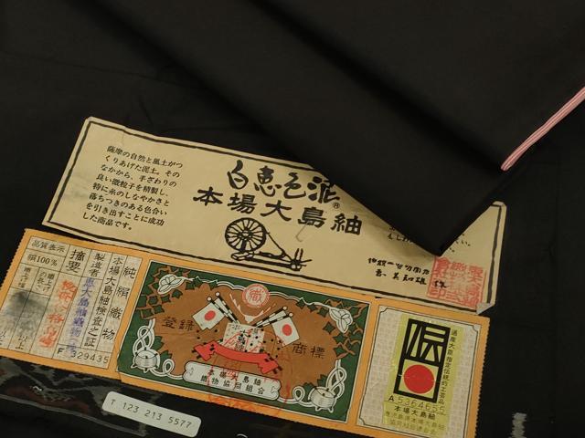平和屋本店■極上　白泥染の第一人者・絣の魔術師 恵積五郎 本場大島紬 恵大島織物謹製 白恵色泥 無地　黒地　証紙付き　逸品　DZAA8677kh5