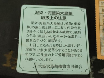 平和屋本店■極上　白泥染の第一人者・絣の魔術師 恵積五郎 本場大島紬 恵大島織物謹製 白恵色泥 無地　黒地　証紙付き　逸品　DZAA8677kh5