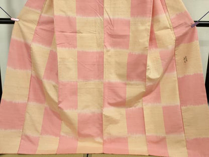 平和屋本店■極上　紅花紬　米沢　新田秀次　紅花染　市松文様　ロング丈　逸品　DZAA8678kh5