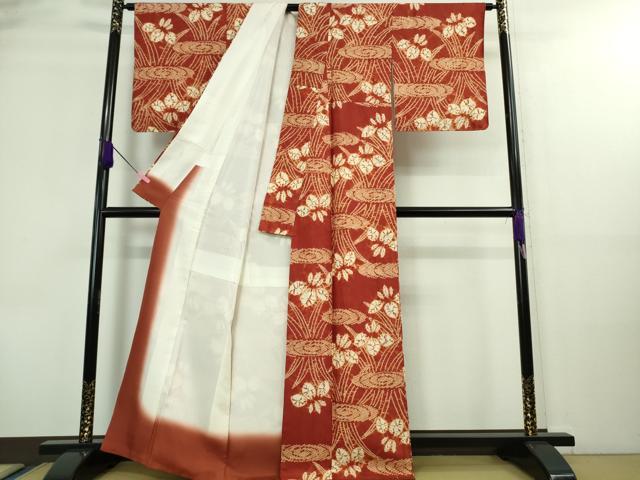 平和屋本店■極上　岩手の匠　草紫堂　南部絞り　茜染　紬　杜若　正絹　逸品　DZAA8681kh5