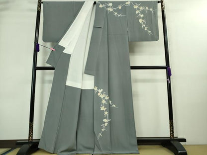 平和屋本店■極上　本加賀友禅作家　由水煌人　訪問着　蔦の葉　鬼灯　御召御納戸色地　逸品　DZAA8683kh5