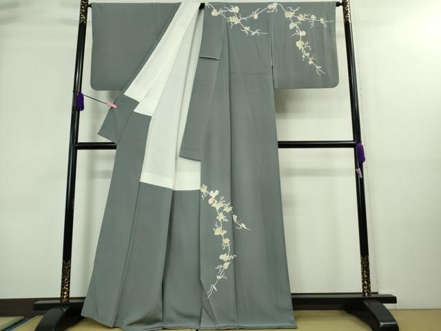 平和屋本店■極上　本加賀友禅作家　由水煌人　訪問着　蔦の葉　鬼灯　御召御納戸色地　逸品　DZAA8683kh5