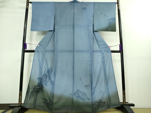 平和屋本店▽極上 訪問着 無双 紗袷 紗×絽 手描き 螺鈿箔 虎 トラ 暈し染め 逸品 DZAA8685kh5