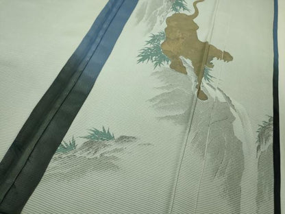 平和屋本店▽極上 訪問着 無双 紗袷 紗×絽 手描き 螺鈿箔 虎 トラ 暈し染め 逸品 DZAA8685kh5