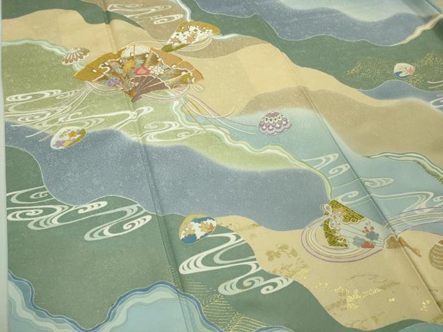 平和屋本店■極上　創業460年・千總　訪問着　駒刺繍　檜扇　貝合わせ　白藍色地　暈し染め　金彩　ロング丈　逸品　DZAA8692kh5