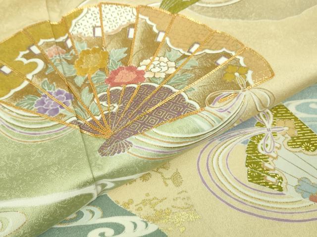 平和屋本店■極上　創業460年・千總　訪問着　駒刺繍　檜扇　貝合わせ　白藍色地　暈し染め　金彩　ロング丈　逸品　DZAA8692kh5