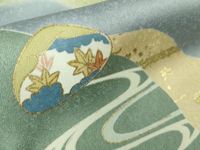 平和屋本店■極上　創業460年・千總　訪問着　駒刺繍　檜扇　貝合わせ　白藍色地　暈し染め　金彩　ロング丈　逸品　DZAA8692kh5