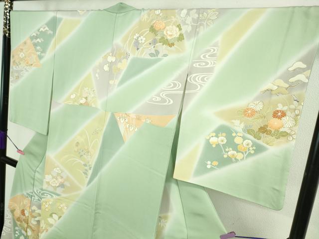 平和屋本店●極上　創業460年・千總　訪問着　駒刺繍　吉祥花文　裏葉柳色地　暈し染め　金彩　大丸扱い　逸品　DZAA8694kh5