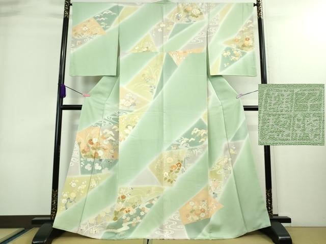 平和屋本店●極上　創業460年・千總　訪問着　駒刺繍　吉祥花文　裏葉柳色地　暈し染め　金彩　大丸扱い　逸品　DZAA8694kh5