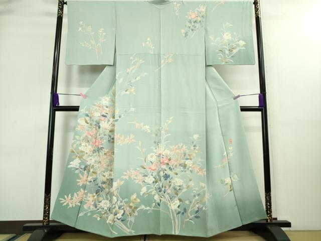 平和屋本店■極上　本加賀友禅作家　宮野勇造　訪問着　乱菊　枝花　白藍色地　暈し染め　逸品　DZAA8698kh5