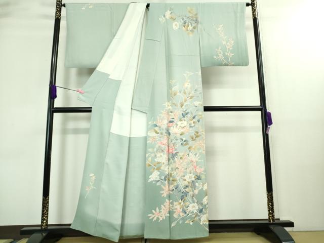 平和屋本店■極上　本加賀友禅作家　宮野勇造　訪問着　乱菊　枝花　白藍色地　暈し染め　逸品　DZAA8698kh5