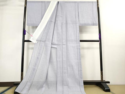 平和屋着物＊極上 夏物 本場小千谷ちぢ麻 麻 ロング丈 間道 藤鼠色地 逸品 DZAA8704kh5