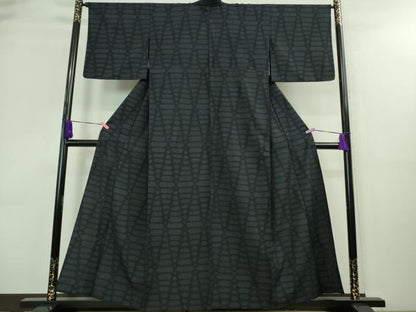 平和屋着物▽極上 白鷹お召 単衣 網目文 濃紺地 逸品 DZAA8711kh5