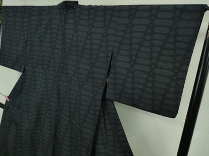 平和屋着物▽極上 白鷹お召 単衣 網目文 濃紺地 逸品 DZAA8711kh5