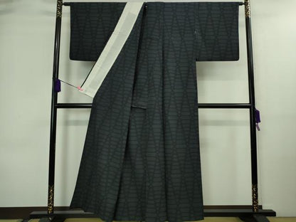 平和屋着物▽極上 白鷹お召 単衣 網目文 濃紺地 逸品 DZAA8711kh5