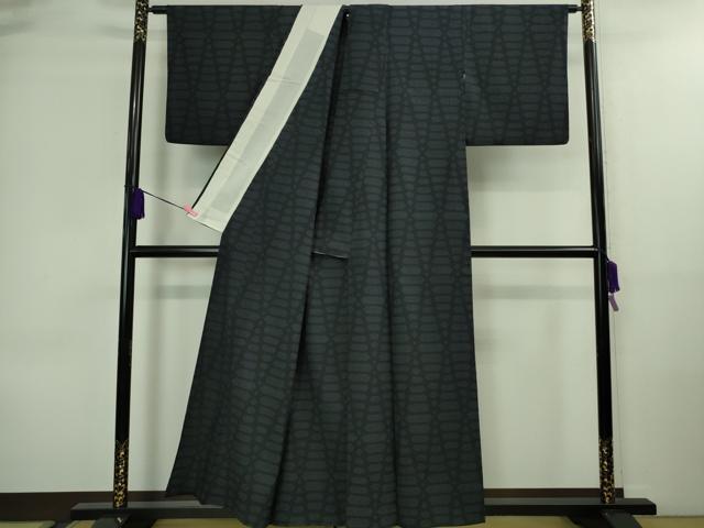 平和屋着物▽極上 白鷹お召 単衣 網目文 濃紺地 逸品 DZAA8711kh5