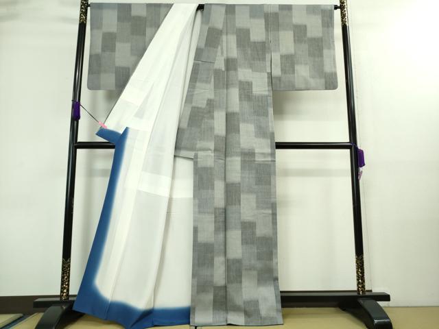 平和屋本店■極上　本場結城紬　重要無形文化財　地機　真綿手紬糸　変わり市松　奥順謹製　証紙付き　逸品　DZAA8713kh5