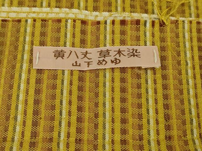 平和屋本店■超希少　本場黄八丈　東京都無形文化財　山下めゆ　紬　市松綾織　反端・タグ付き　逸品　DZAA8720kh5