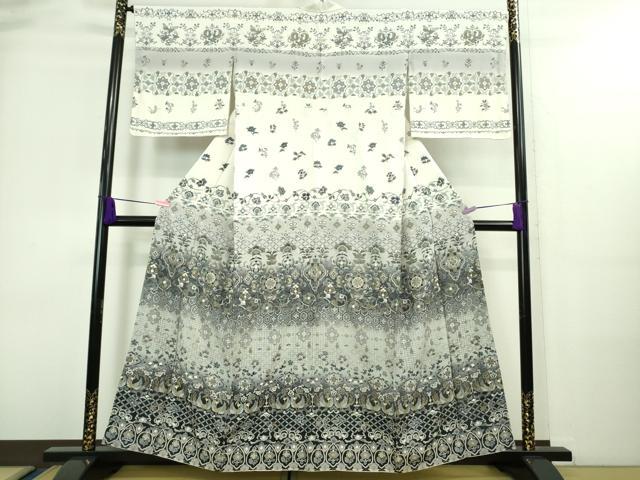 平和屋本店■極上　中国三大刺繍　スワトウ刺繍　汕頭刺繍　訪問着　双鳥更紗花文　暈し染め　金糸　逸品　未使用　DZAA8727kh5
