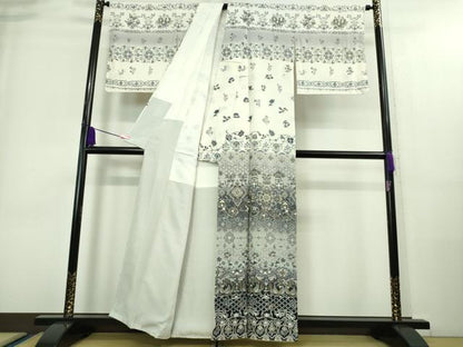 平和屋本店■極上　中国三大刺繍　スワトウ刺繍　汕頭刺繍　訪問着　双鳥更紗花文　暈し染め　金糸　逸品　未使用　DZAA8727kh5