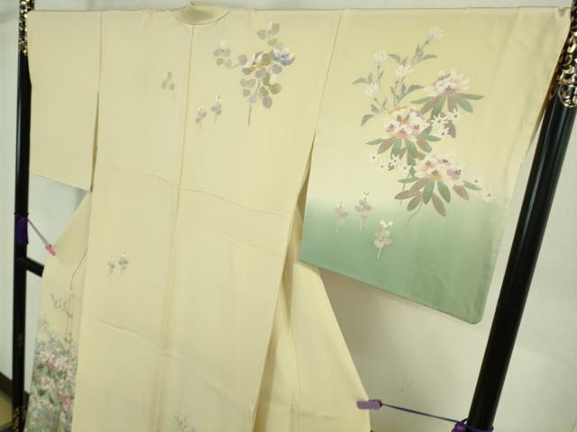 平和屋本店■極上　本加賀友禅作家　長峰茂男　訪問着　草花文　鳥の子色地　逸品　DZAA8728kh5