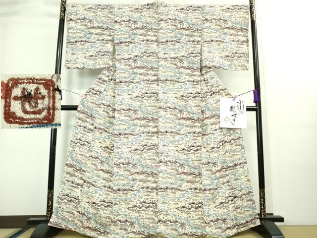 平和屋本店●超希少　人間国宝　芹沢圭介　型絵染　付下げ小紋　小川の紙すき　色紙付き　落款有り　逸品　未使用　DZAA8732kh5