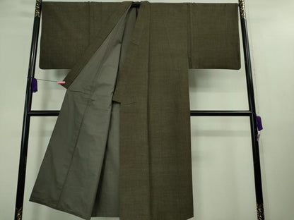 平和屋本店■極上　男性　本場結城紬　重要無形文化財　アンサンブル　杢　仙斎茶色地　廣田紬謹製　証紙付き　逸品　DZAA8738kh5