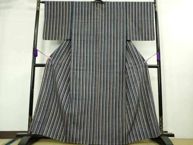平和屋本店■極上　浦野理一　経節紬　単衣　縞　逸品　未使用　DZAA8741kh5