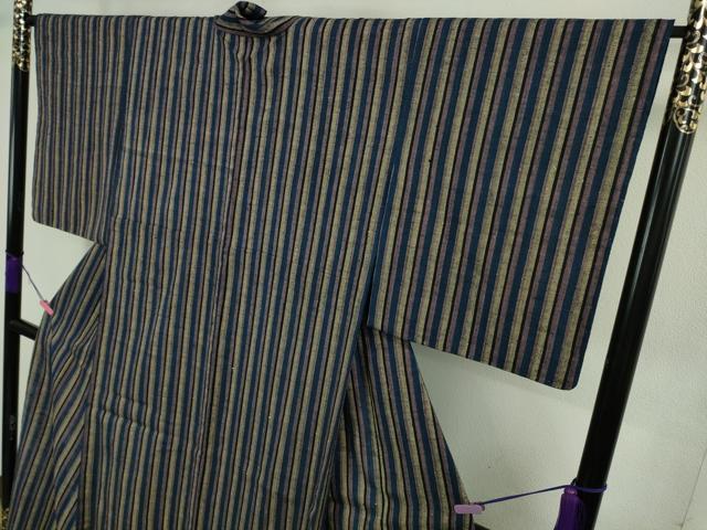平和屋本店■極上　浦野理一　経節紬　単衣　縞　逸品　未使用　DZAA8741kh5