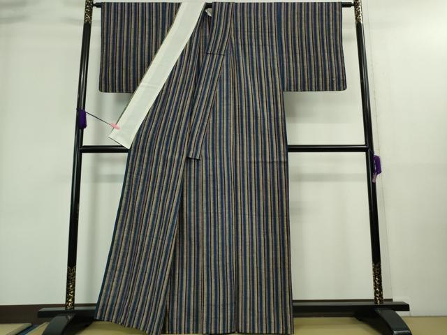 平和屋本店■極上　浦野理一　経節紬　単衣　縞　逸品　未使用　DZAA8741kh5