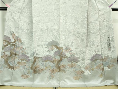平和屋本店■極上　山岡古都・古都染人　染織美術品　薬墨染　天目織　お召　訪問着　松竹梅　逸品　DZAA8744kh5