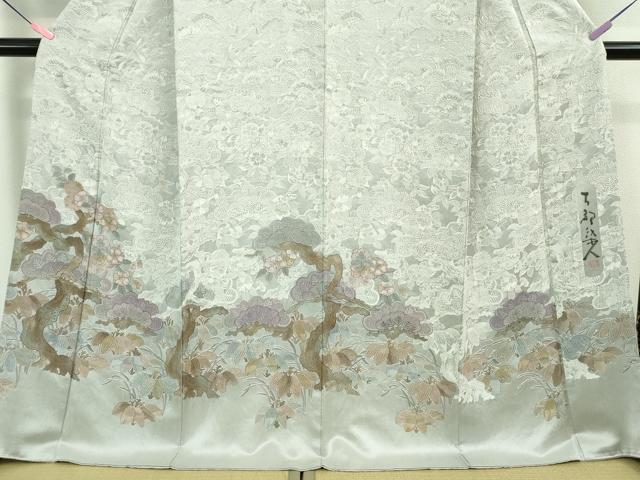 平和屋本店■極上　山岡古都・古都染人　染織美術品　薬墨染　天目織　お召　訪問着　松竹梅　逸品　DZAA8744kh5