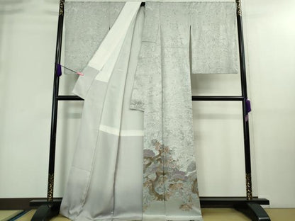 平和屋本店■極上　山岡古都・古都染人　染織美術品　薬墨染　天目織　お召　訪問着　松竹梅　逸品　DZAA8744kh5