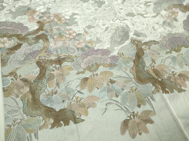 平和屋本店■極上　山岡古都・古都染人　染織美術品　薬墨染　天目織　お召　訪問着　松竹梅　逸品　DZAA8744kh5