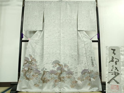平和屋本店■極上　山岡古都・古都染人　染織美術品　薬墨染　天目織　お召　訪問着　松竹梅　逸品　DZAA8744kh5