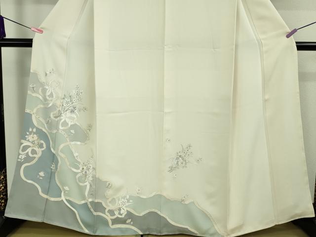 平和屋本店■極上　訪問着　総刺繍　結び紐　草花文　象牙色地　逸品　未使用　DZAA8747kh5