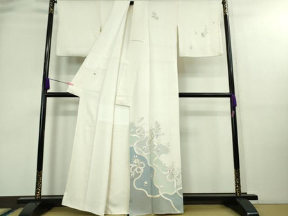 平和屋本店■極上　訪問着　総刺繍　結び紐　草花文　象牙色地　逸品　未使用　DZAA8747kh5