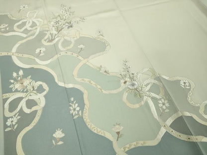 平和屋本店■極上　訪問着　総刺繍　結び紐　草花文　象牙色地　逸品　未使用　DZAA8747kh5