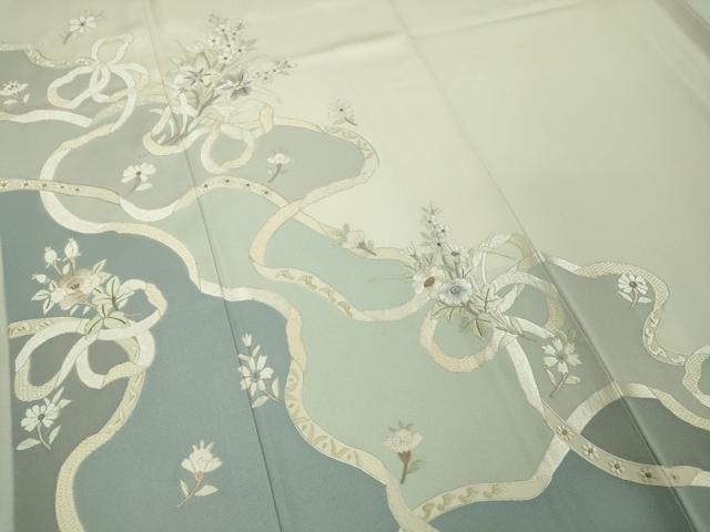 平和屋本店■極上　訪問着　総刺繍　結び紐　草花文　象牙色地　逸品　未使用　DZAA8747kh5
