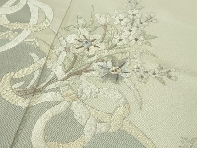 平和屋本店■極上　訪問着　総刺繍　結び紐　草花文　象牙色地　逸品　未使用　DZAA8747kh5