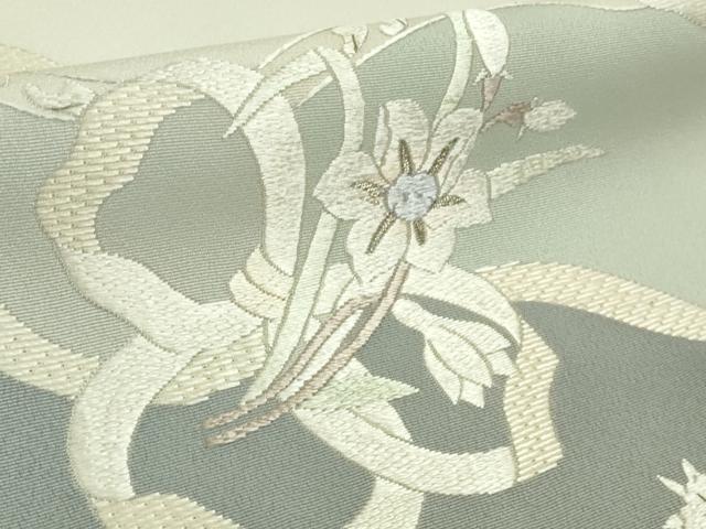 平和屋本店■極上　訪問着　総刺繍　結び紐　草花文　象牙色地　逸品　未使用　DZAA8747kh5